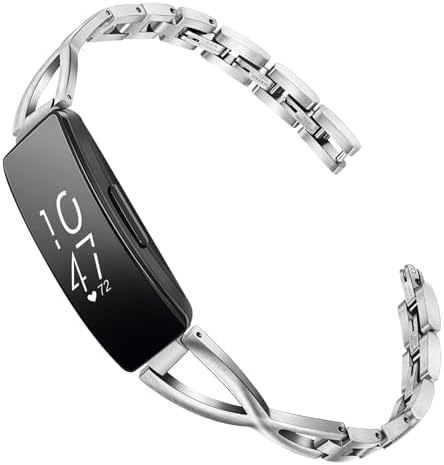 TRUMiRR Compatible Inspire/Inspire HR/Inspire 2/Inspire 3 Band Women, Solid Stainless Steel Watchband Jewelry Strap Feminine Cuff Bracelet for Fitbit Inspire 3 / Inspire 2 / Inspire HR Smart Watch
