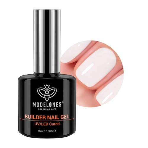 modelones Builder Nail Gel, Milky White Gel Builder for Nail Thickening, 8-in-One Builder Nail Strengthener LED Nail Lamp Cured Hard Gel Color Base Gel Extension Gel Nail Tips Glue Gel in a Bottle