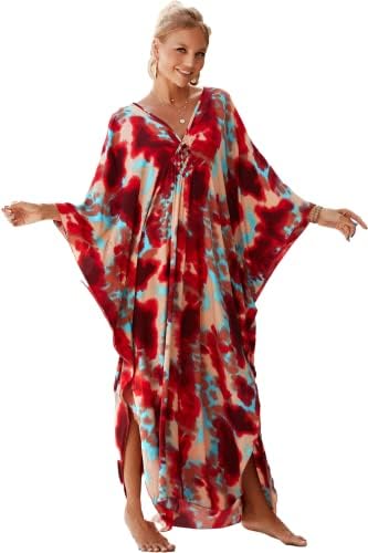 kaftan dresses for women Ethnic Print Kaftan Beach Dress Plus Size Swimsuit Cover Up