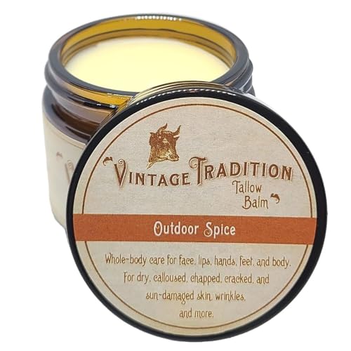 Vintage Tradition Beef Tallow All Purpose Balm – Healing, Hydrating Spice Oils Skin Care Salve Replaces Body Lotion, Hand Cream, More – Essential Oil, Olive Oil, and Grass-Fed Tallow, 2 fl. oz.