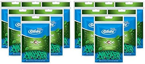 Oral-B Complete Glide Dental Floss Picks Plus Scope Outlast, Long Lasting Mint, 75 Dental Floss Picks, (12-Pack)