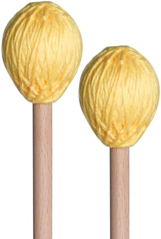 Yolyoo Medium Hard Yarn Head Keyboard Marimba Mallets with Maple Handles,Pack of 2 Blue (Yellow)