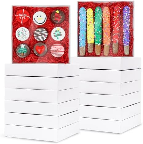 JOHOPACK 20 Pack 8 x 8 x 1.5 Inch Cookies Boxes with Full Clear Window, Bakery Boxes, Chocolate Covered Ores Boxes, Treat Boxes, Macaron Boxes for Christmas Mother's Day Valentine's Day