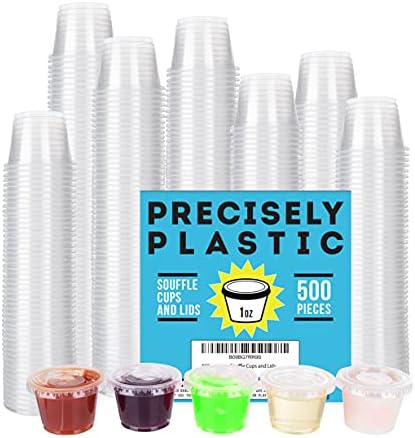 [500 sets - 1oz] Disposable Plastic Souffle/Portion Cups with Lids Bulk Perfect for Shot Glasses, Condiments, Toppings, Dressings, Sampling