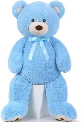 MorisMos Giant Teddy Bear Stuffed Animal 4ft, Big Teddy Bear Plush for Baby Shower, Life Size Stuffed Bear Gifts for Kids, Girls, Girlfriend, Women on Valentine, Christmas, Birthday（Blue）