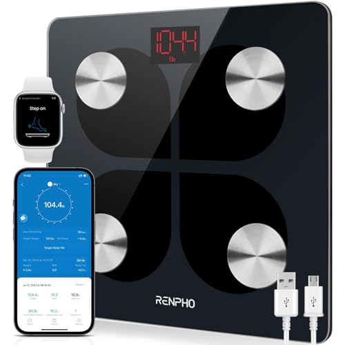 RENPHO Rechargeable Smart Scale, Digital Weight Scale for Body Weight, Bathroom Scale with BMI and Body Fat, FSA HSA Eligible, Body Composition Monitor with Smartphone App, 396 lbs, Elis 1
