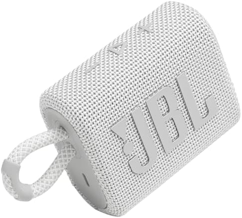 JBL Go 3: Portable Speaker with Bluetooth, Built-in Battery, Waterproof and Dustproof Feature - White (Renewed)