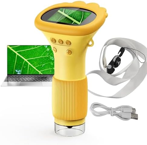Microscope Camera for Kids, Portable Handheld Magnifying Glass with 2.0 Inch Color Screen,1000X Magnification, Built in 8LEDs, 600mAh，64G (Yellow)