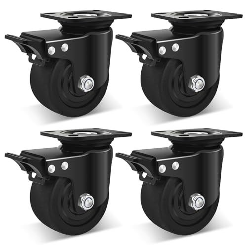 W B D WEIBIDA 4-inch Heavy Duty Plate Swivel Caster Wheel, Low Gravity Center Design Black Caster Wheels with Brake Load Capacity 7000lb, Durable & Quiet & Sturdy Nylon Wheels for Industrial, Set of 4