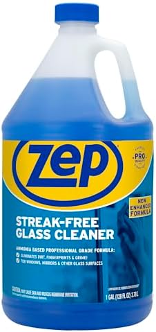 Zep Streak-Free Glass Cleaner - 1 Gallon (Case of 4) ZU1120128 - Professional Grade Formula that Cleans Dirt, Fingerprints, Grime, Smoke Haze, and Toothpaste on Windows, Mirrors, and Other Glass