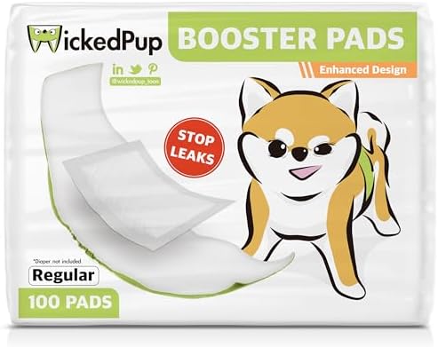 WICKEDPUP Dog Diaper Liners Booster Pads for Male and Female Dogs, 100ct | Disposable Diaper Inserts fit Most Reusable Pet Belly Bands, Wraps, and Washable Period Panties