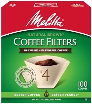 Melitta #4 Cone Coffee Filters, Unbleached Natural Brown, 100 Count (Pack of 6) 600 Total Filters Count - Packaging May Vary