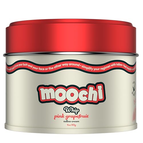 moochi Beef Tallow for Skin – Organic 100% Grass-Fed Whipped Balm with Pink Grapefruit Essence, Natural Moisturizer Cream for Nourishing Skin Hydration, 4 oz