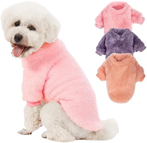 Dog Sweater, 3 Pack Dog Sweaters for Small Dogs, Dog Clothes for Small Dogs Girl Boy, Ultra Soft and Warm Puppy Sweater Dog Coat for Winter Christmas (Medium, Pink+Purple+Peach)
