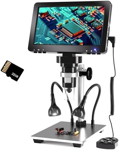 7” LCD Digital Microscope, 12MP 1080P Coin Microscope for Adults, 5X to 1200X HD Electronic Microscope Magnifier with LED Lights & Wired Control for Soldering Coin Collection, PC Link, SD Card (DM9)