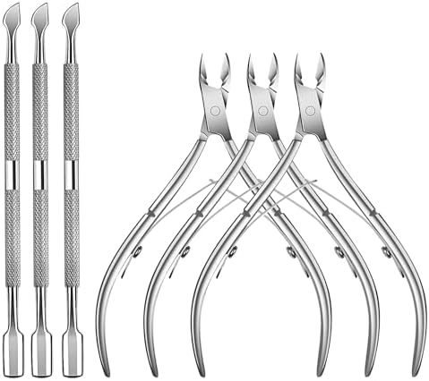 6 Packs Cuticle Trimmer with Pusher - Professional Stainless Steel Cuticle Nippers Cutter Clippers and Cuticle Remover Manicure Tools for Fingernails Toenails (silver)