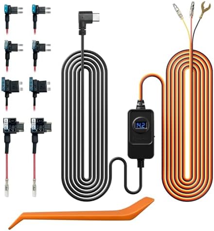 REDTIGER Dash Cam Acc Multi-Size Hardwire Kit with Voltage Indicator for Dash Camera, USB C Power Port, 24H Parking Monitoring with Low Voltage Protection