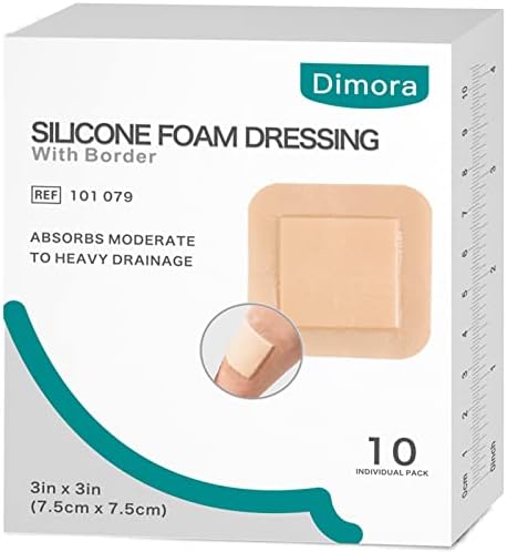 Dimora Silicone Foam Dressing with Border Adhesive 3"x3" Waterproof Wound Dressing Bandage for Wound Care 10 Pack(FSA/HSA Approved)