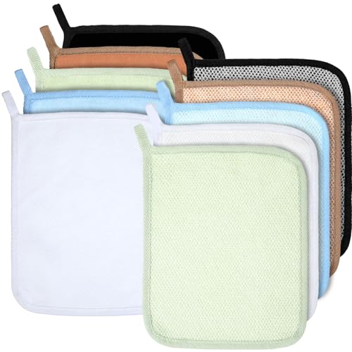Tudomro 10 Pcs Exfoliating Washcloths Double Sided Man Wash Cloths Body Face Exfoliating Scrub Cloths for Shower Men Women(10.2 x 8.7 Inch,Light Color)