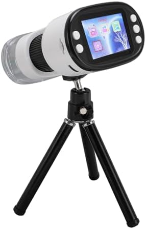 Digital Camera Microscope Binoculars for Kids, HD 1080P 8X Zoom Microscope Magnifiers with 2.0in Screen and Tripod, for Beginners (White)