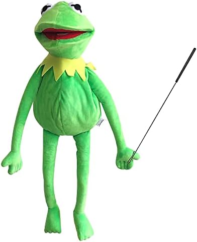 Kermit Frog Puppet with Puppets Control Rod & 50 Pcs Kermit The Frog Puppet Stickers, Hand Kermit Puppet Soft Stuffed Plush Toy for Boys & Girls - 24 Inches
