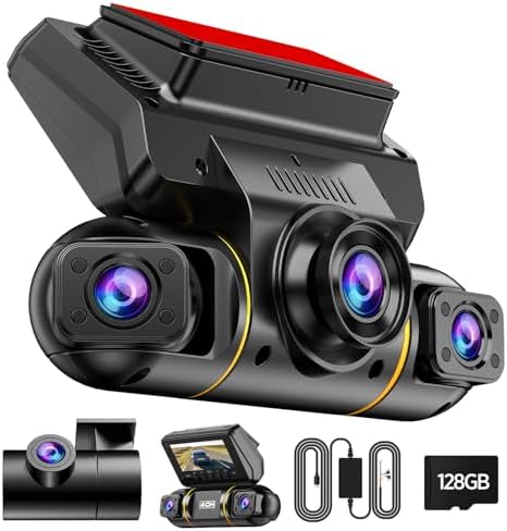 LAMTTO 1080P Dash Cam Front and Rear Inside with Hardwire Kit for 24h Security Parking Monitor, 360 Degree View 4 Channel Dash Camera for Cars Left Right, IR Night Vision Dashcam, Free 128GB Card