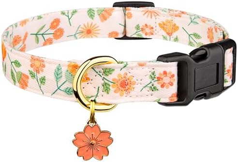 Cotton Handmade Dog Collar Cute and Distinctive Patterns Pink Sunflower with Pendant Cute Dog Collars for Small Medium Large Dogs Girl Dogs Boy Dogs S