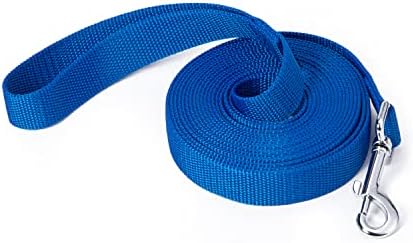 Strong Durable Nylon Dog Training Leash, 1 Inch Wide Traction Rope, 6 ft 10ft 15ft Long, for Small and Medium Dog (Blue, 15 Feet)