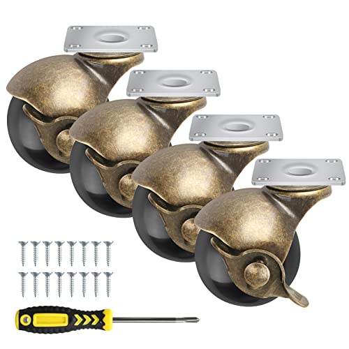 2" Ball Caster Wheels, casters Set of 4 Brass Vintage Antique casters ，with Swivel top Plate for Chairs, Cabinets, Wheels for furniture4（casters Set of 4 Heavy Duty）