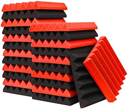 24 Pack Acoustic Panels,2" x 12" x 12"Sound Proof Foam Panels for Wall,Fireproof Absorbing Noise Cancelling Panels,to Absorb Noise and Eliminate Echoes. (12 red+12 black)