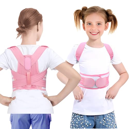 Posture Corrector for Kids,Adjustable Children Posture Corrector for Boys/Girls,Breathable Back Support Belt with Spine Lumbar Shoulder Braces for Hunchback，Spine Corrector (Pink, X-Large)