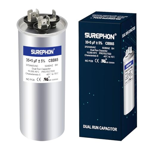 35+5 uF 35/5 MFD ±5% 370V/440VAC Dual Run Start Capacitor CBB65 Works for AC Unit Fan Motor Start or Heat Pump or Condenser Straight Cool