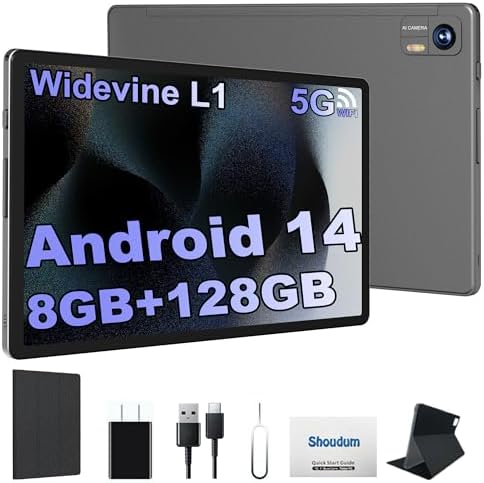 Androind 14 Tablet, 10.1 Inch Tablet, 8GB RAM 128GB ROM 1TB Expand, 8000mAh Battery, 10.1 Inch Octa-Core Tablet with 13MP+8MP Camera/Bluetooth/GPS/WiFi/HD Display,Dary Grey.