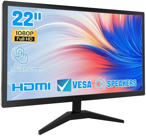 22" Touchscreen Monitor IPS FHD 1920x1080P PC Monitor, 10-Point Touch Screen Monitor, Computer Monitor with HDMI VGA Ports, Built-in Speakers, VESA Wall Mountable, Black