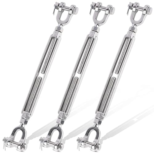3 Pack Turnbuckle 3/16(M5) 304 Stainless Steel Turnbuckles, 660 lbs Working Load Limit, Jaw and Jaw Turnbuckle for Cables Wire Rope Tension, Cable Railing, Shade Sail