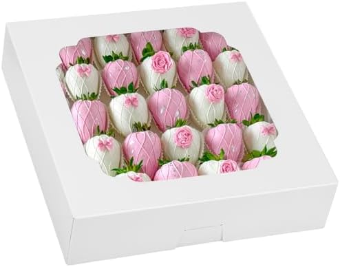 Moretoes 45pcs Pie Boxes 10x10x2.5 Inches White Cookie Boxes Bakery Boxes with Window Valentine's Day Treat Boxes for Pie, Strawberries, Chocolate, Pastries, Muffins and Donuts