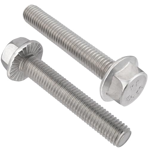 M8-1.25 x 50mm Flanged Hex Head Bolts,304 Stainless Steel 18-8,Fully Threaded,Silver External Flange Hex Drive Screws,Pump,Fix Car,DIY Project(15Pcs)