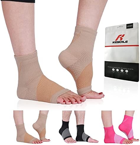 Compression Socks for Women & Men Open Toe (3 Pairs), Ankle Brace Compression Sleeve with Neuropathy, Foot Compression sleeve for Swelling, Pain & Plantar Fasciitis Relief (Beige, S)