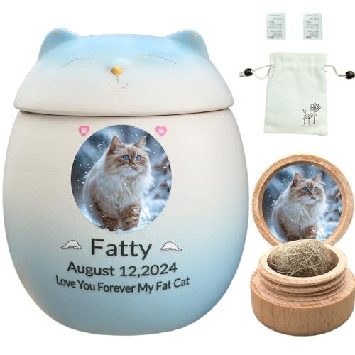 Custom Cat Urn,Pet Urn,Pet Urns for Cats,Pet Cremation Urn,Cat Urns for Ashes,Urns for Cats,Pet Urns for Cats Ashes,Ceramic Urn,Handmade Custom Personalized|Blue Cat