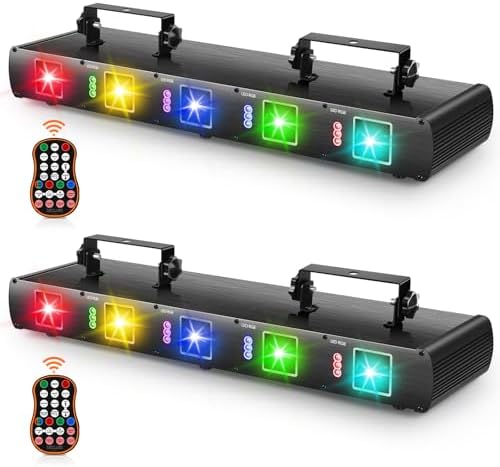 U`King Stage Laser Light DJ Light, 5 Beam Effect Sound Activated DJ Party Lights RGBYC LED Projector Party Lights Music Lights with Remote Control DMX for Dancing Birthday Bar Pub Stage Lighting(2PCS)