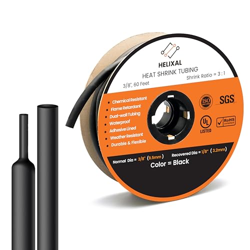 3/8" Heat Shrink tubing, 3:1 Ratio Wire Heat Shrink Tubing Industrial and Marine Grade, Dual Wall Adhesive Lined Wire Shrink Wrap Tubing, Waterproof Heat Shrink Tube - Black- 60 Feet Roll