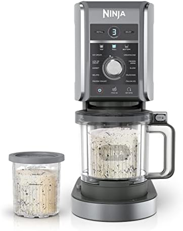 Ninja NC501 CREAMi Deluxe 11-in-1 Ice Cream & Frozen Treat Maker with 2 XL Family Size Pint Containers, Silver (Renewed)