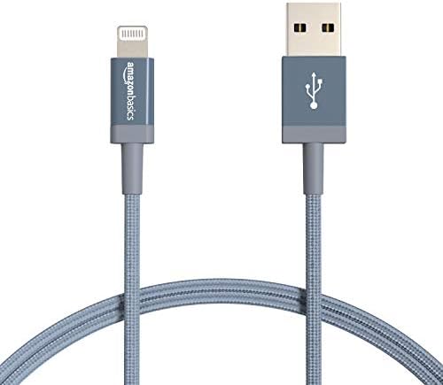 Amazon Basics 2-Pack USB-A to Lightning Charger Cable, Nylon Braided Cord, MFi Certified Charger for Apple iPhone 14 13 12 11 X Xs Pro, Pro Max, Plus, iPad, 3 Foot, Dark Gray