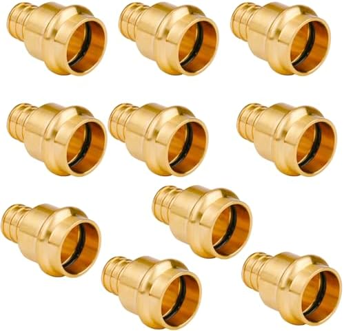 WHK 10 Pack Propress Fittings 3/4 Inch 3/4" Press Propress x 3/4" PEX Adapter Crimp Fittings Brass Coupling Connect from Cooper to Pex B Pipe（Lead-Free,copper to pex adapter 3/4)