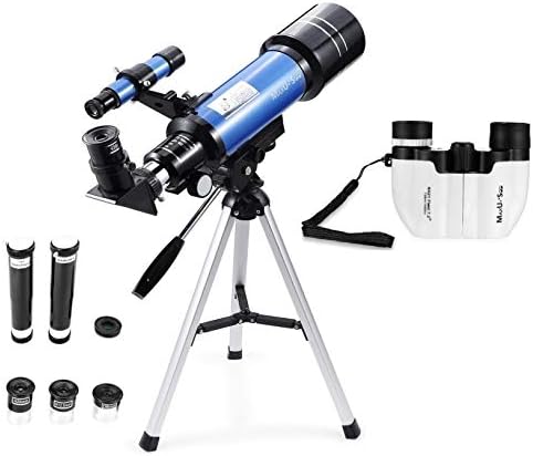 70mm Refractor Telescope + 8X21 Compact HD Binoculars for Kids and Astronomy Beginners, Travel Telescope for Moon Stars Viewing Bird Watching Sightseeing