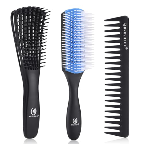 Hair Brush Set, Includes Detangling Brush, Classic 9 Row Brush, Wide Tooth Comb Brush, Hair Spray Bottle - For Women Men Kids Curly Hair