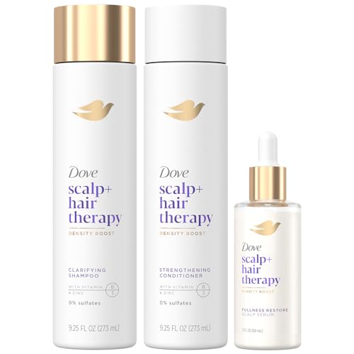 Dove Scalp + Hair Therapy Set – Clarifying Shampoo, Strengthening Conditioner + Fullness Restore Scalp Serum for Volumizing & Reviving Fine Hair (3 Piece Set)