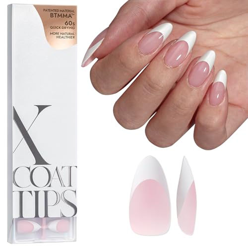 BTArtboxnails French Gel Nail Tips - French Tip Press on Nails Pink Medium Almond XCOATTIPS, No Need to File Fake Nails for Nail Art DIY Valentines Day Gift