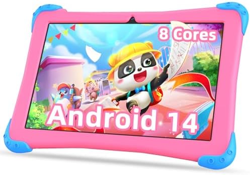 Android 14 Kids Tablet 10.1 inch Tablet for Kids 8-Core 10GB+64GB Toddler Tablet with WiFi Dual Camera Kids App Parental Control Children Tablet with Case 2-Year Warranty (Pink)