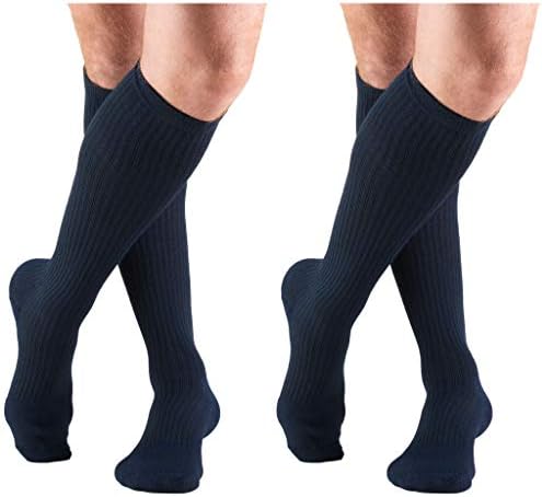 Truform Men's 15-20 mmHg Knee High Cushioned Athletic Support Compression Socks, Navy, Small (2 Pairs)